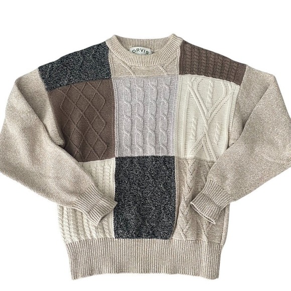 Orvis Other - Orvis Vintage Patchwork Cable Knit Sweater Mens M 100% Cotton Grandpa 90s Preppy